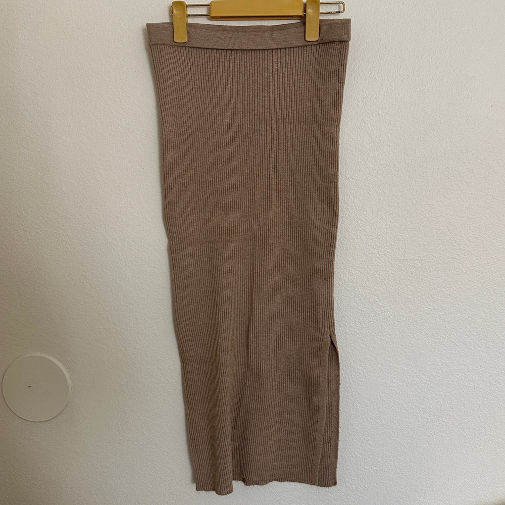 MANGO Ribbed Knit Beige Skirt